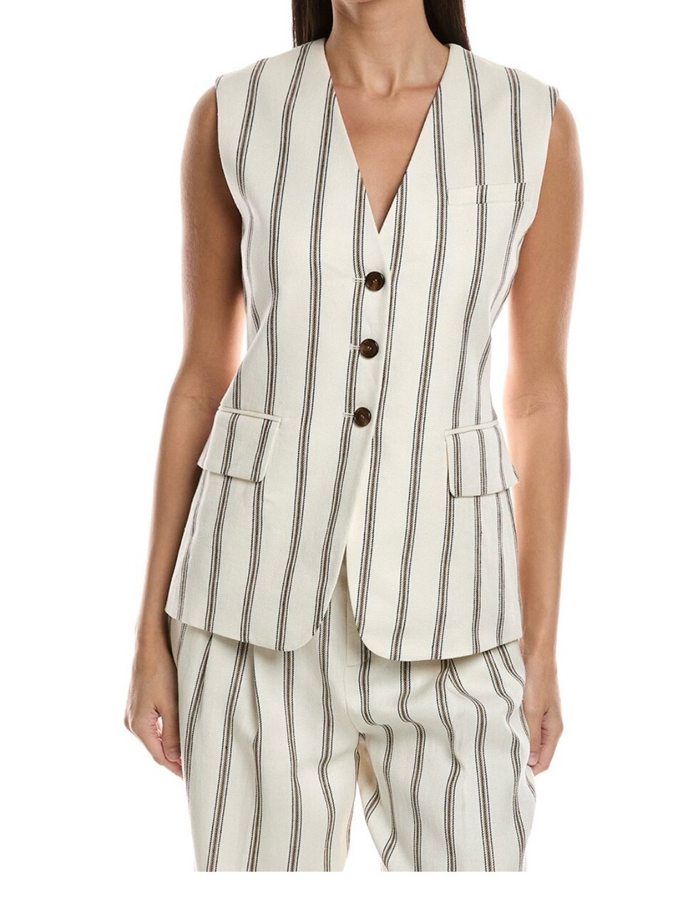 A.L.C. Striped Sleeveless Vest in Cream and Black
